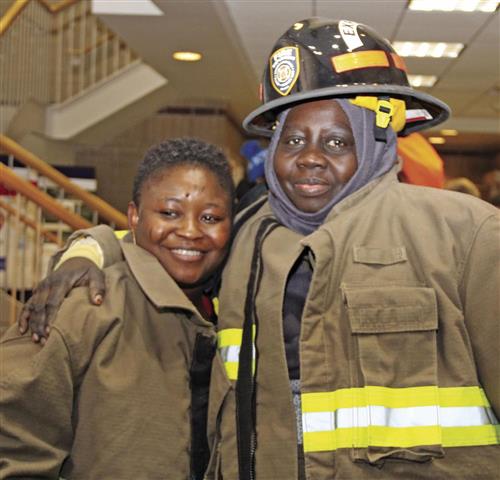 Students in fire fighting uniform
