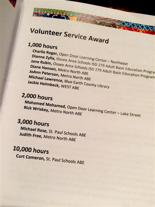 Volunteer Service Award program insert 