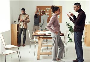 man and women talking