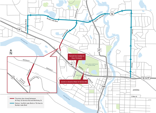 detour along Bunker Lake Blvd